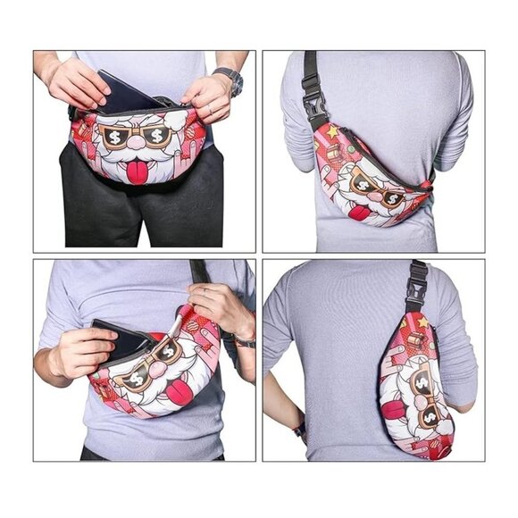 Santa Printed Waist Pack, Waterproof Adjustable Fanny Pack Unisex - Picture 6 of 6